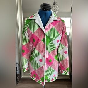 Vintage 70s 80s TRISSI Stripe Polka Dot Large Argylle Shinny Button Down Top